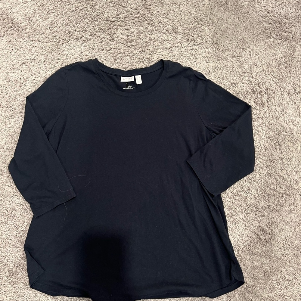 LOGO by Lori Goldstein Black three-quarter sleeved black T-shirt size medium